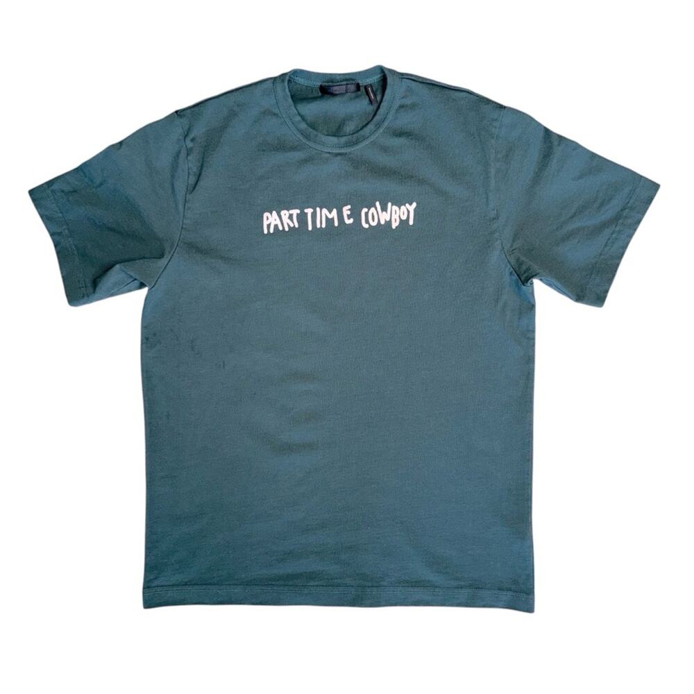 HELMUT LANG Men’s Green Scribbled PARTTIME COWBOY Short Sleeve Crew Neck T-Shirt - Picture 2 of 8